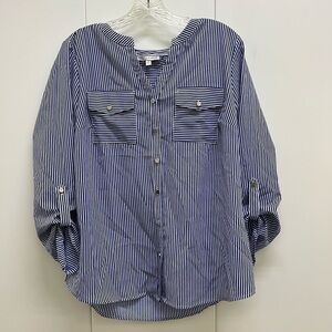 Like New Notations Striped 3/4 Sleeve Button Blouse
